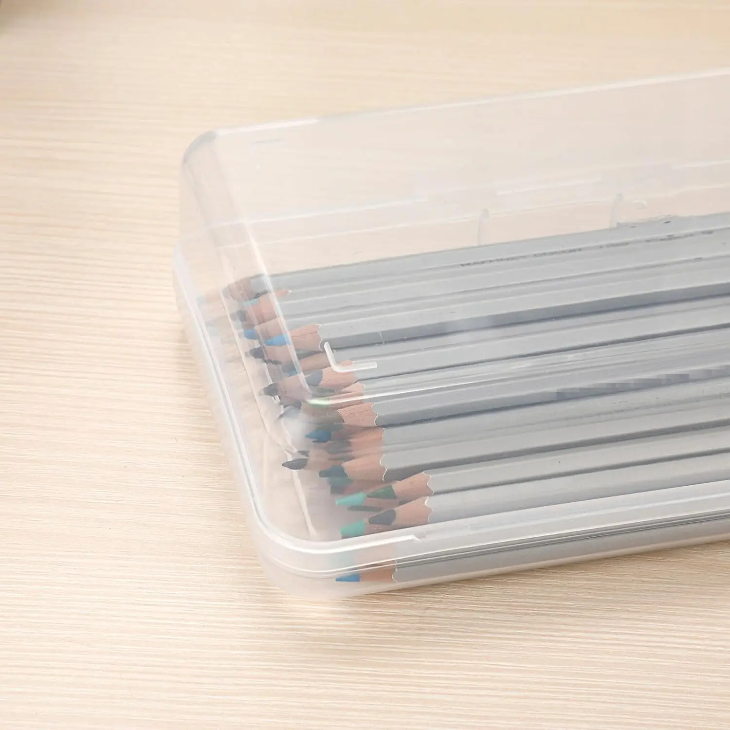 다목적 유틸리티 보관함, 대용량 연필 상자, 스냅 뚜껑 클로저 연필꽂이 플라스틱 연필, 5 팩