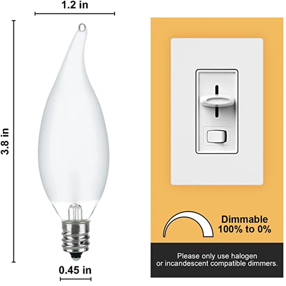 12pcs 불꽃 팁 샹들리에 전구 25W Candelabra E12 120V 서리 장식 백열 천장 팬, 펜던트, 따뜻한 흰색
