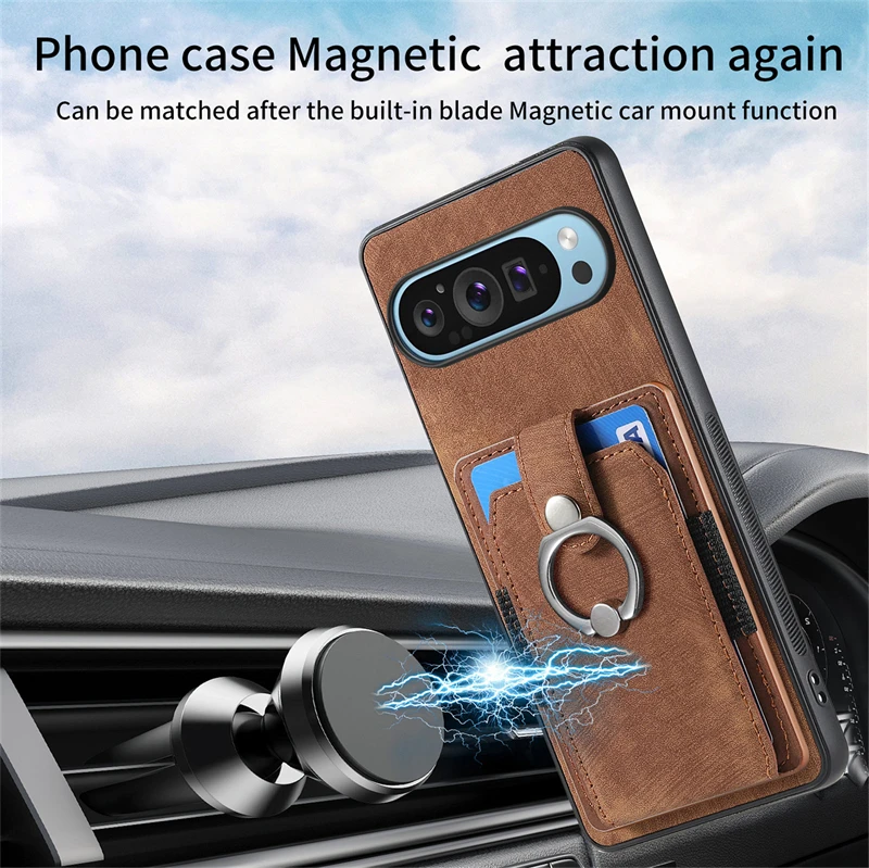 Luxury Leather Magnetic Wallet Case with Ring Stand and Card Slot Cover
