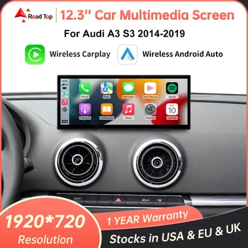 Pantalla táctil Multimedia CarPlay inalámbrica de 12,3 pulgadas para Audi A3 S3 2014-2019 con funciones Android Auto Airplay Autolink 1