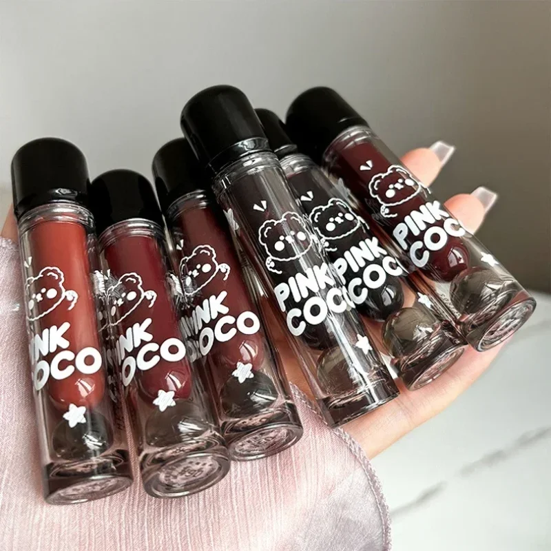 Black Red Mirror Glass Water Light Lip Gloss Clear Lip Glaze Cute Bear Waterproof Non Stick Liquid Lipstick Nude Tint Makeup