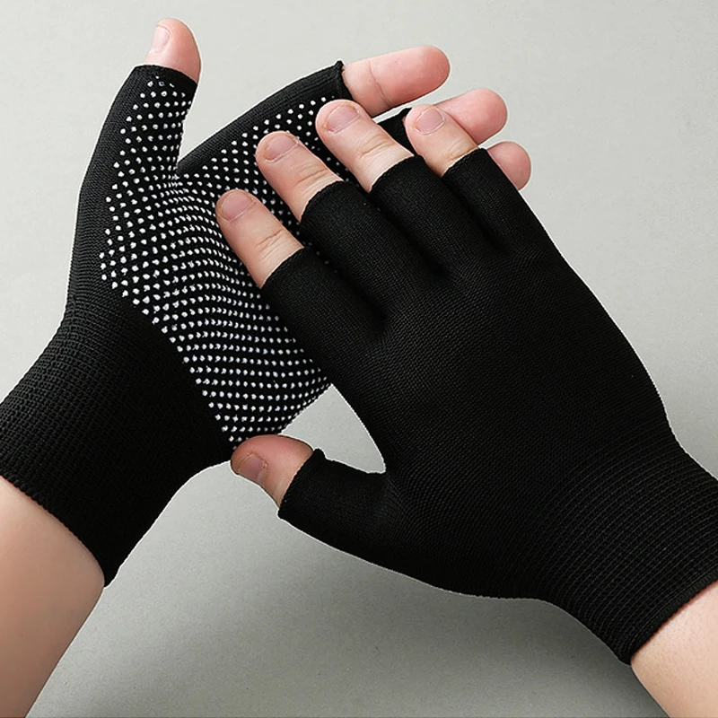 1pair Unisex Non-slip Labor Protection Gloves Cycling Driving Sunscreen Fingerless Soft Wear-resistant Outdoor Nylon Work Gloves