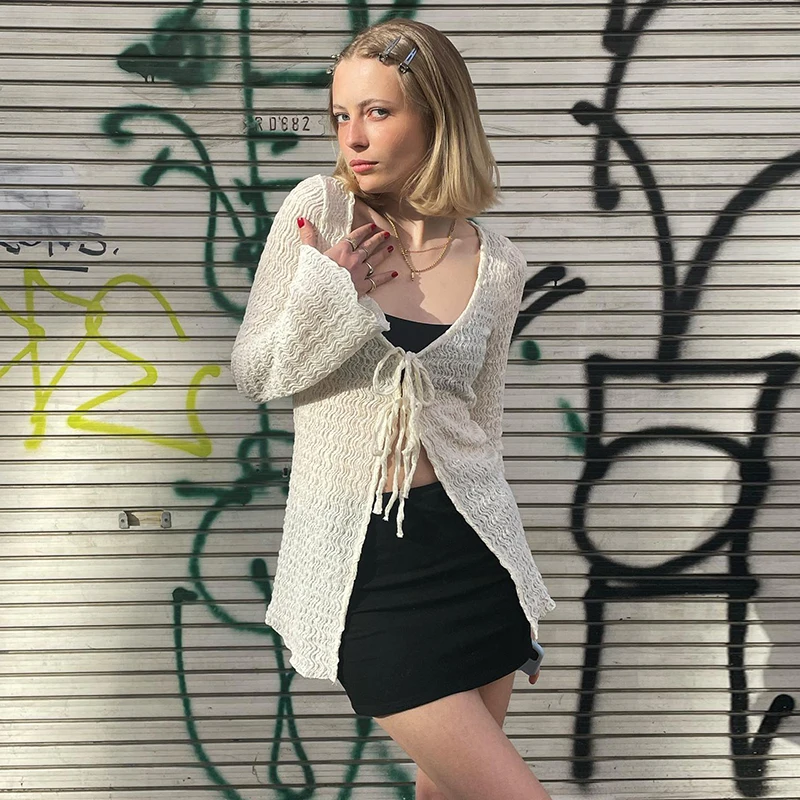 Y2k Fairycore White Cardigan Tops 2000s Aesthetic Retro Lace