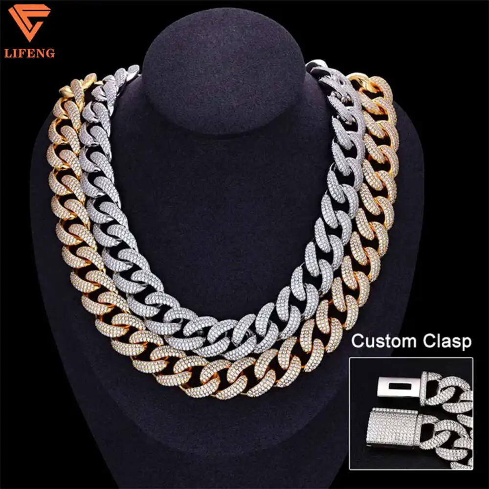 

Hip Hop Jewelry Custom Lock 18mm Vvs Diamond Iced Out Miami Moissanite 925 Sliver Cuban Link Chain Men's Cuban Necklace