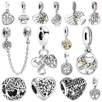 Hot Sale Heart Family Tree Safety Chain Sparkling Family Tree Family Roots Charm Beads Fit Original Bracelets DIY Jewelry Gifts