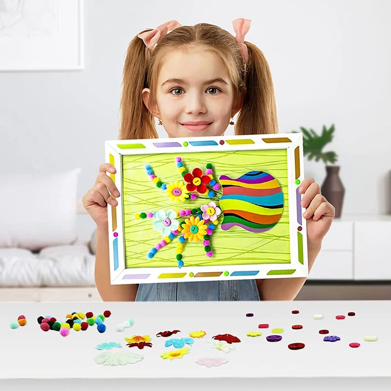 어린이 DIY 공예 키트 3D 엠보싱 키트 사진 프레임 DIY 만들기 버튼 꽃다발 소년 소녀 대화 형 수제 교육 장난감 선물