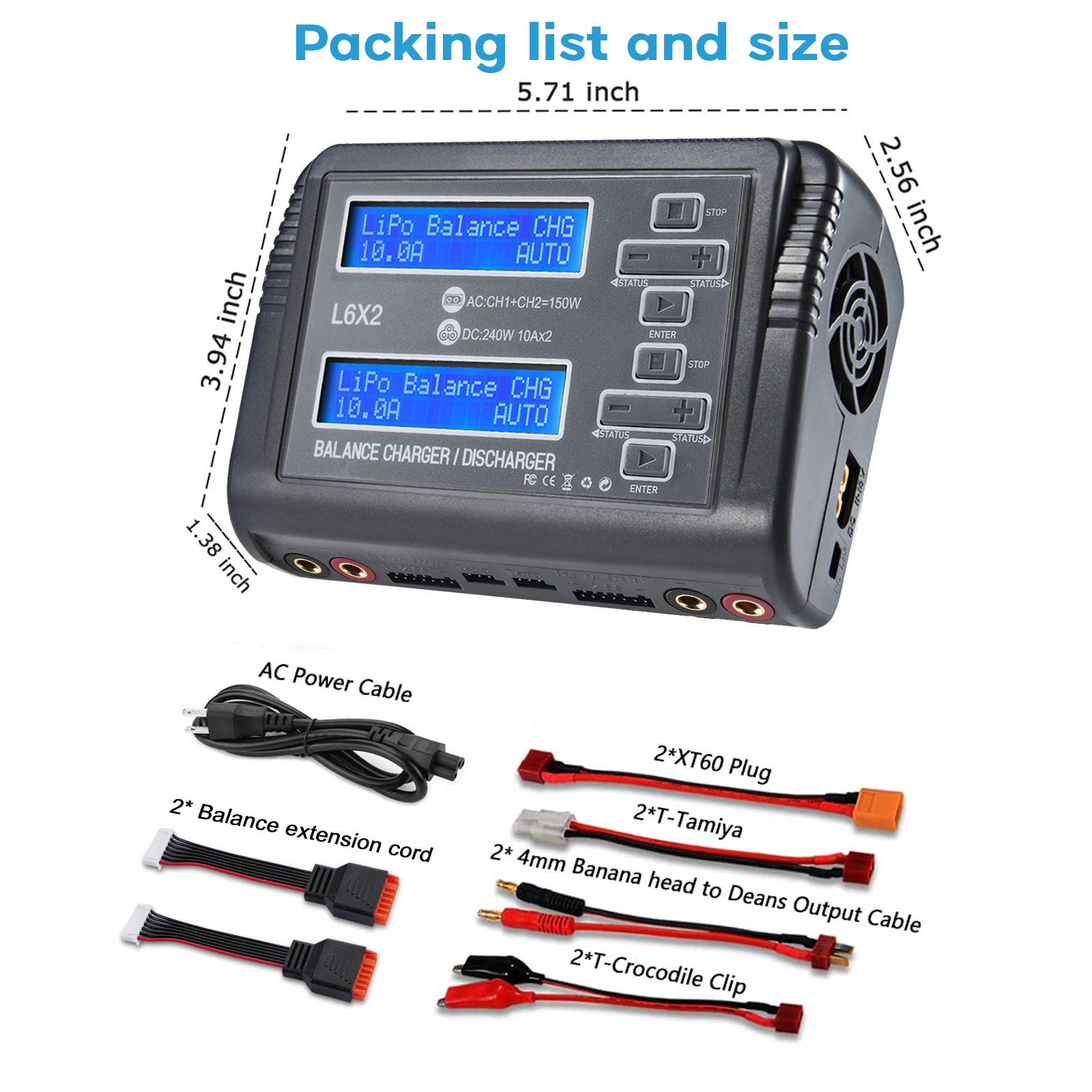 HTRC DUO AC 150W/DC 240W Chargeur Double Canal 10A pour LiPo LiHV LiFe NiMH Pb