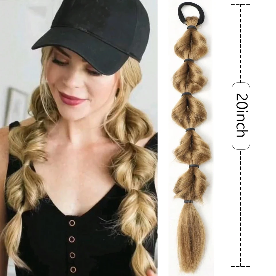 Synthetic 20 Inch Ponytail Wig Female Bubble Braid Natural Dye Twist Braid Tie-Up Dreadlocks Ponytail Lantern Braid