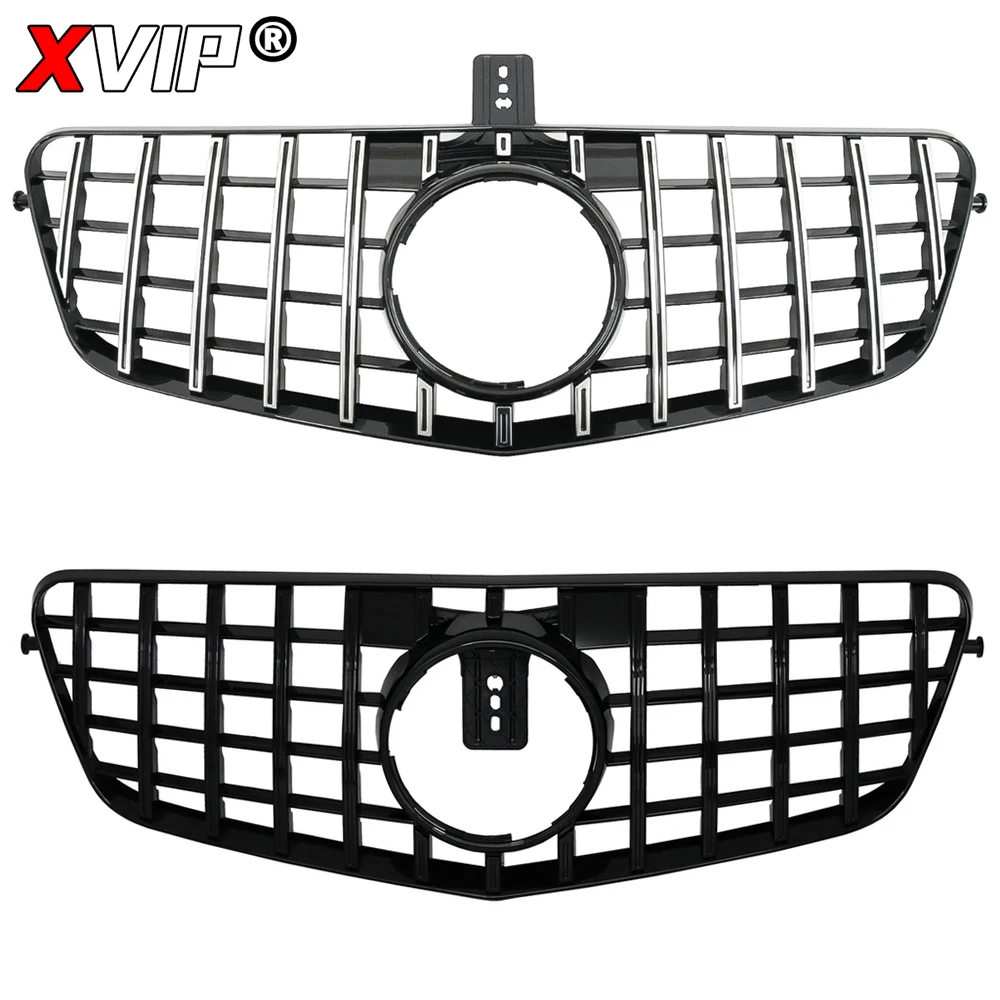 XVIP 글로시 블랙 GTR 스타일 범퍼 그릴 실버 어퍼 그릴 (메르세데스 벤츠 E-클래스 W212 10-13 E200 E250 E300 E350 E500 E550 용)