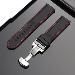 Premium Waterproof Silicone Sport Watch Band with Butterfly Buckle - 18mm (Black Red)