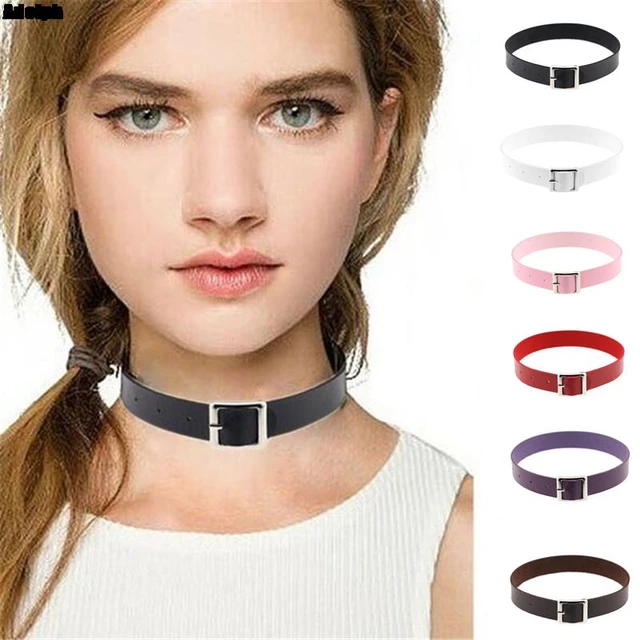 Women Gothic Choker Black Necklace PU Collar Chain Punk Accessories Jewelry