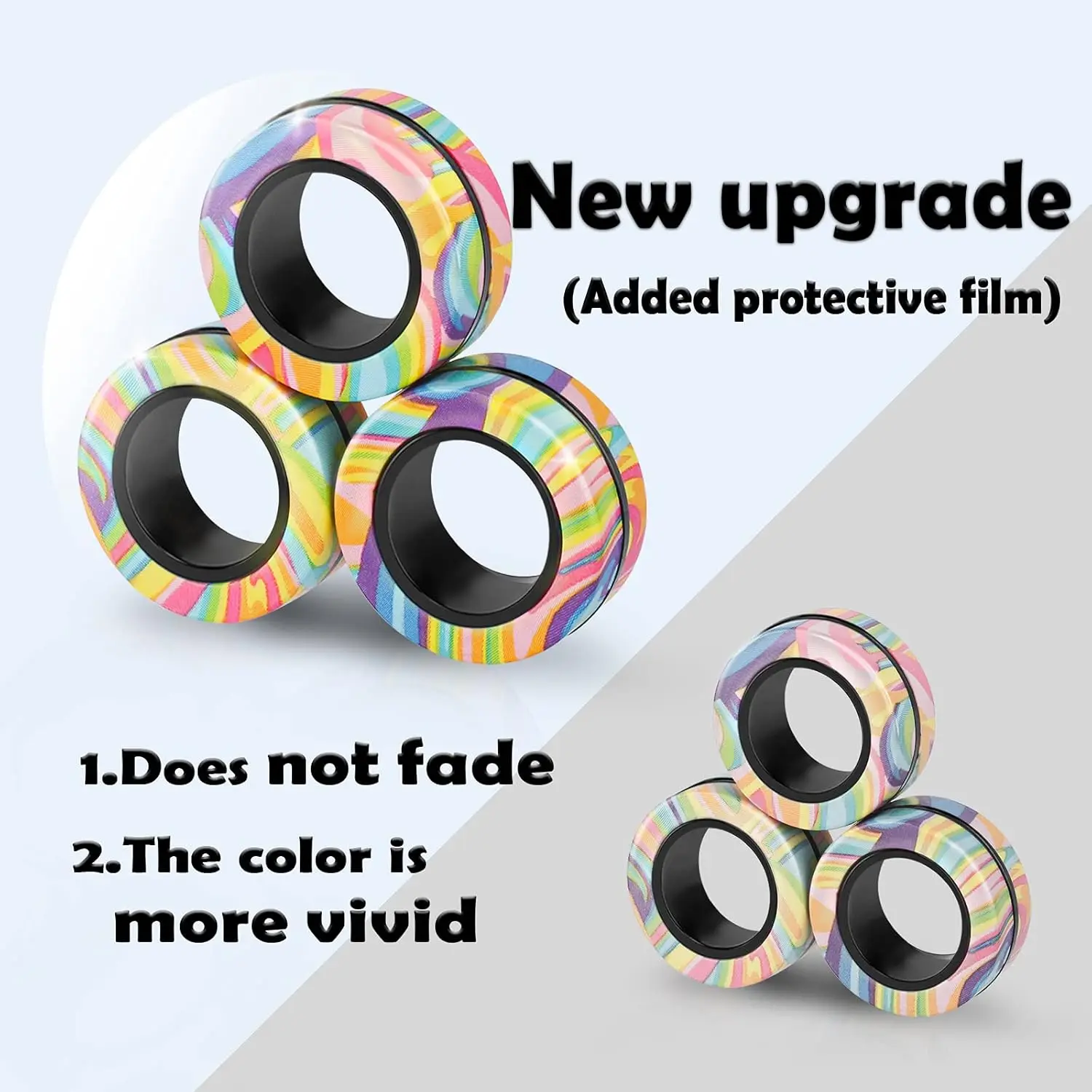 Fidget Toy 3pcs Magnetic Rings Spinner Finger Magnets Rings for Anxiety Relief Therapy Gift for Adults Teens Kid