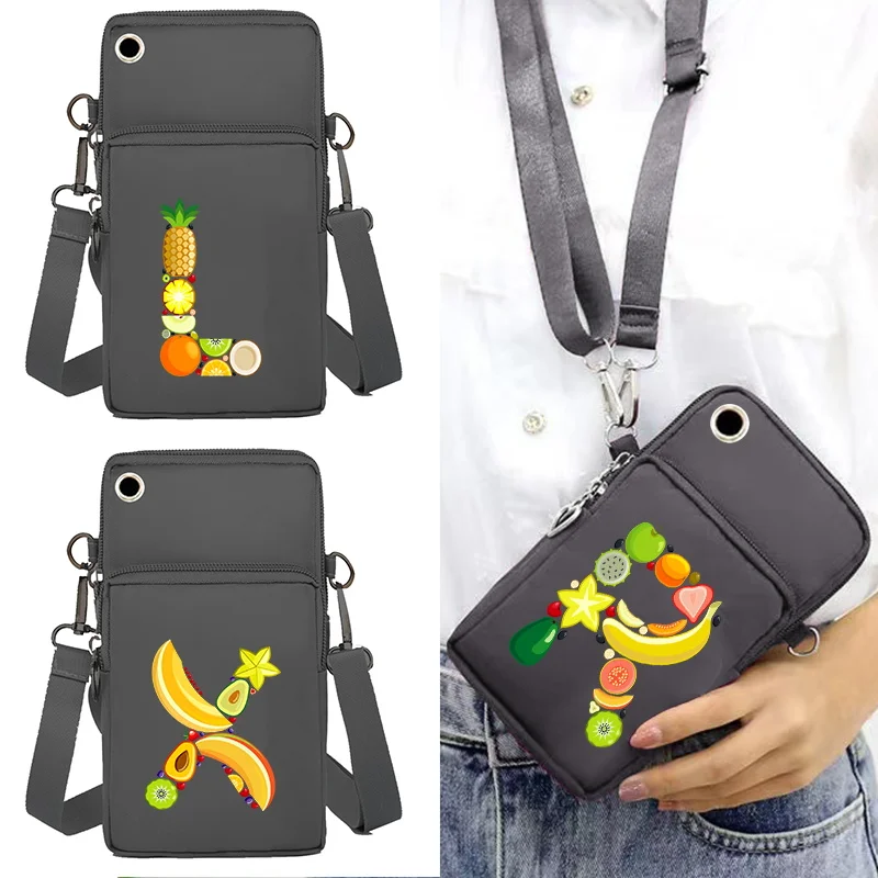 

Universal Mobile Phone Bags for Iphone 11 12 13 Pro Cell Phone Pouch Sports Handbag Fruit Letter Print Shoulder Bag Card Case