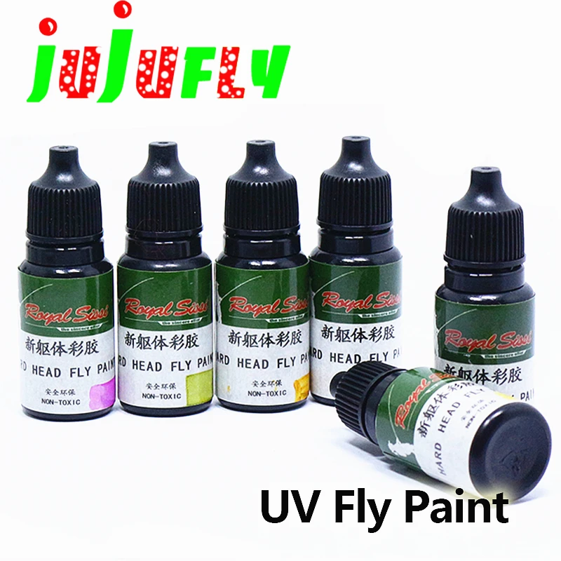 

jujufly 10ml/bottle fly tying UV fly paint 6optional colors semi-transparent colorful UV resin glue instant cure under UV light