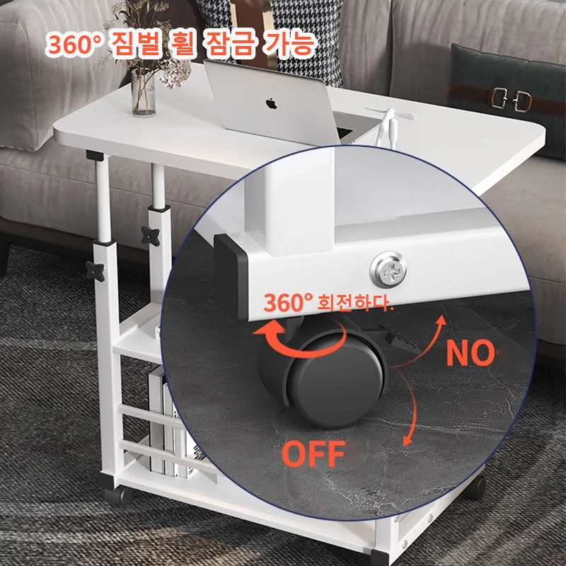 이동식 사이드 테이블 높이조절 책상 이동식 침대 옆 테이블, 가정용 리프팅 컴퓨터 책상 - 간단한 이중층 소규모 사무실 책상 -80x40