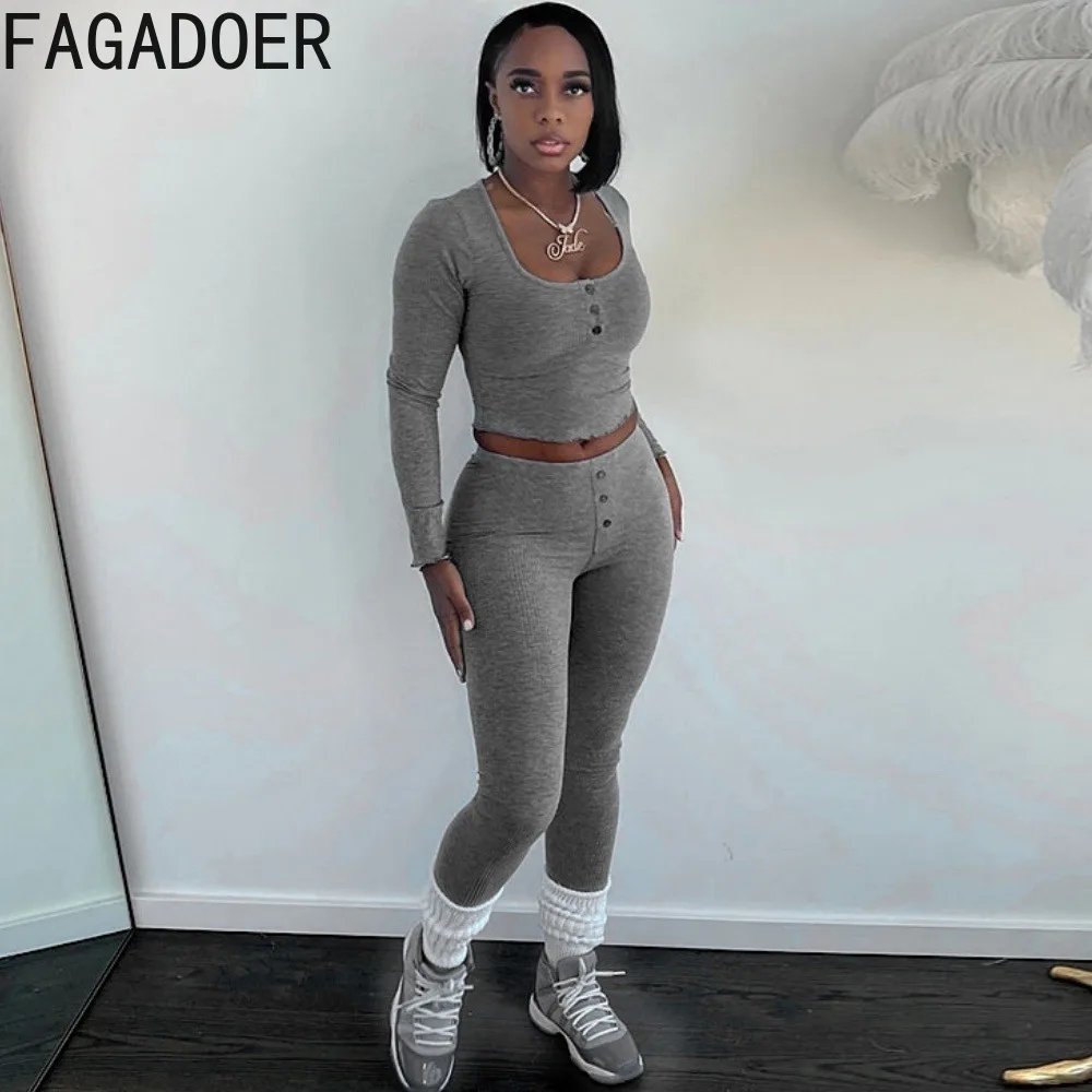 2023 summere 3d printed tracksuit sleeve t shirt sweatpants suit streetwear o neck oversized men clothing two piece sets FAGADOER Casual Solid Legging Pants Sets Women Round Neck Long Sleeve Crop Top And Pants Two Piece Tracksuit Female 2pcs Outfits