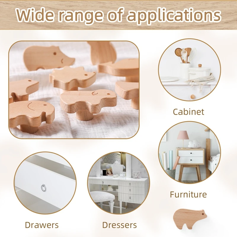 Wooden Drawer Cabinet Pull Handle Animal Shaped for Home Decor