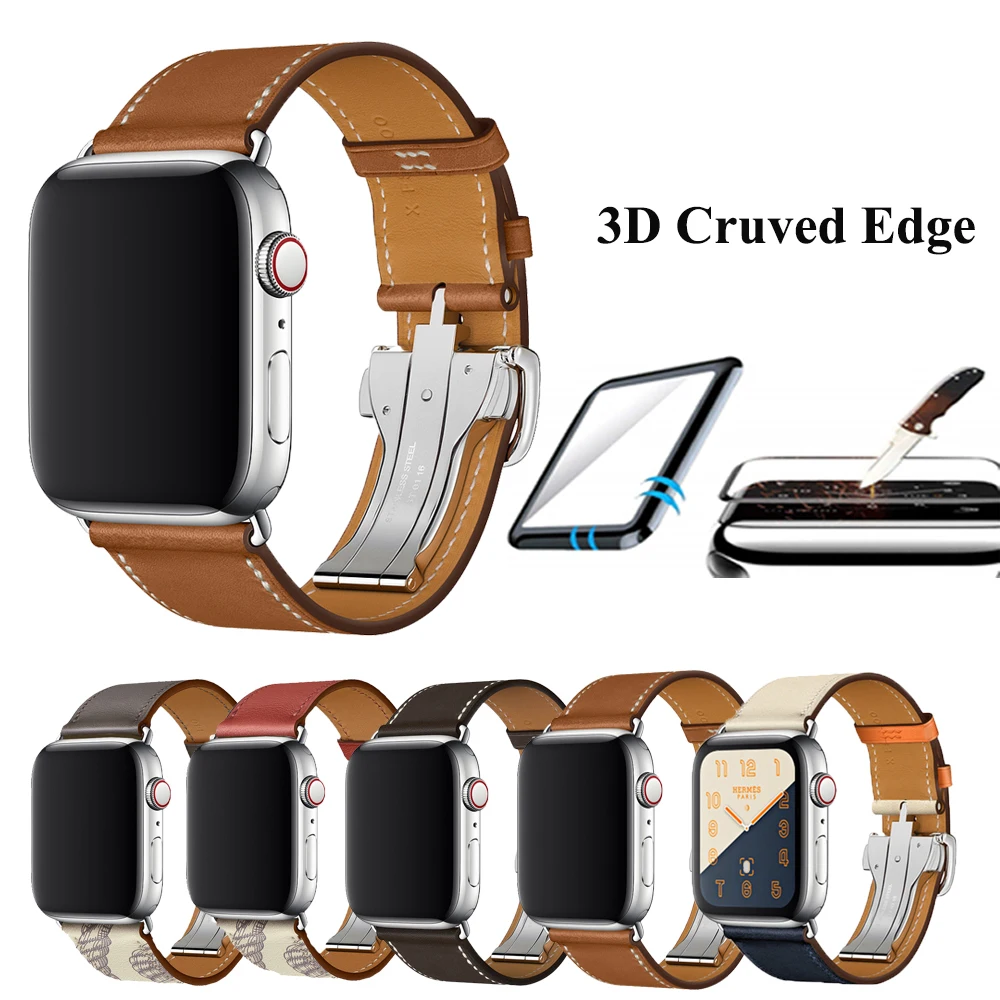 Genuine Leather Watchband Apple Watchs 44  Apple Watch Series 7 Leather  Strap - Watchbands - Aliexpress