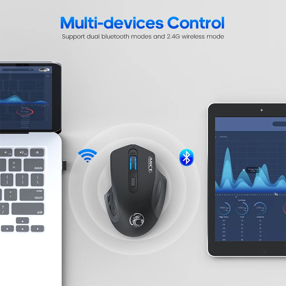 Wireless Bluetooth Rechargeable Mouse for Laptop Gaming Ergonomic Silent Usb Gamer Mause Computer PC
