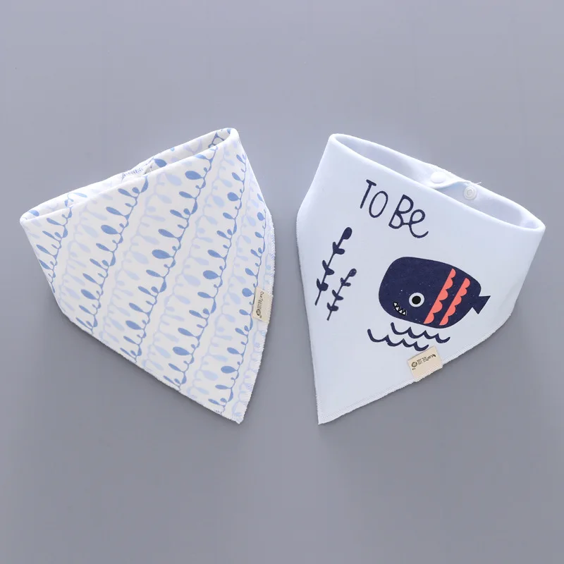2pcs/lot Baby Bibs Cotton Soft Bandana Scarf Burp Cloth for Newborn Baby Girl Boy Double Snap Fastener  Triangle Bib