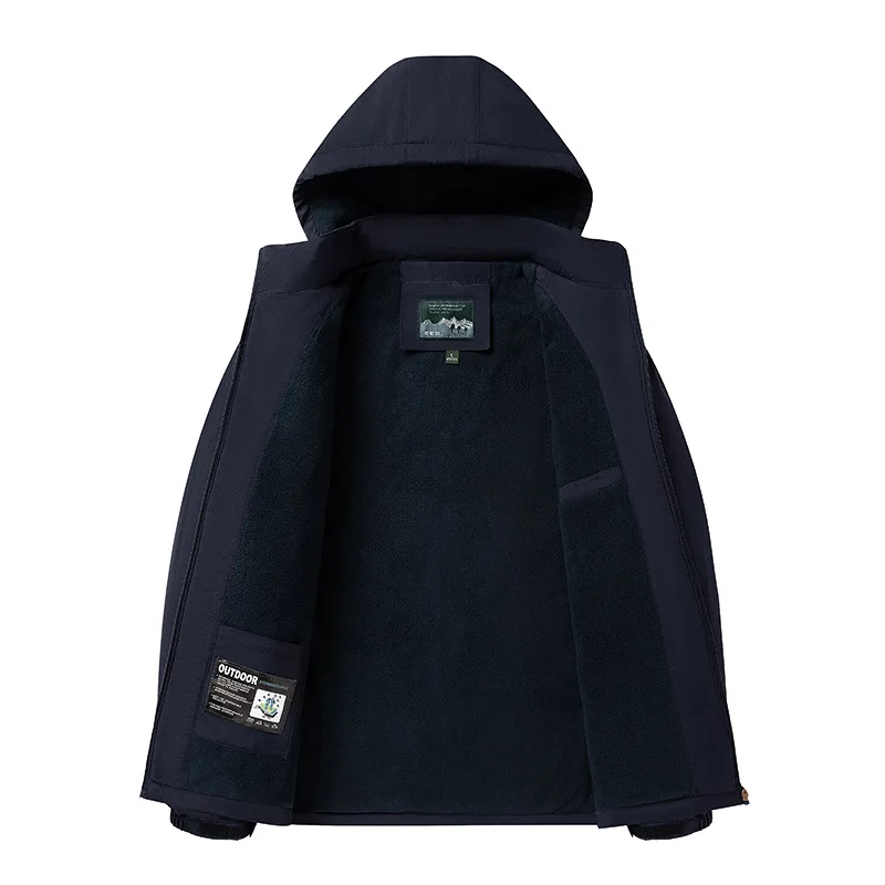 Waterproof Jacket Men Fleece Lined Warm Bomber Jacket Outdoor Windbreaker Autumn Winter Coat Thick Military Hooded Hiking Jacket