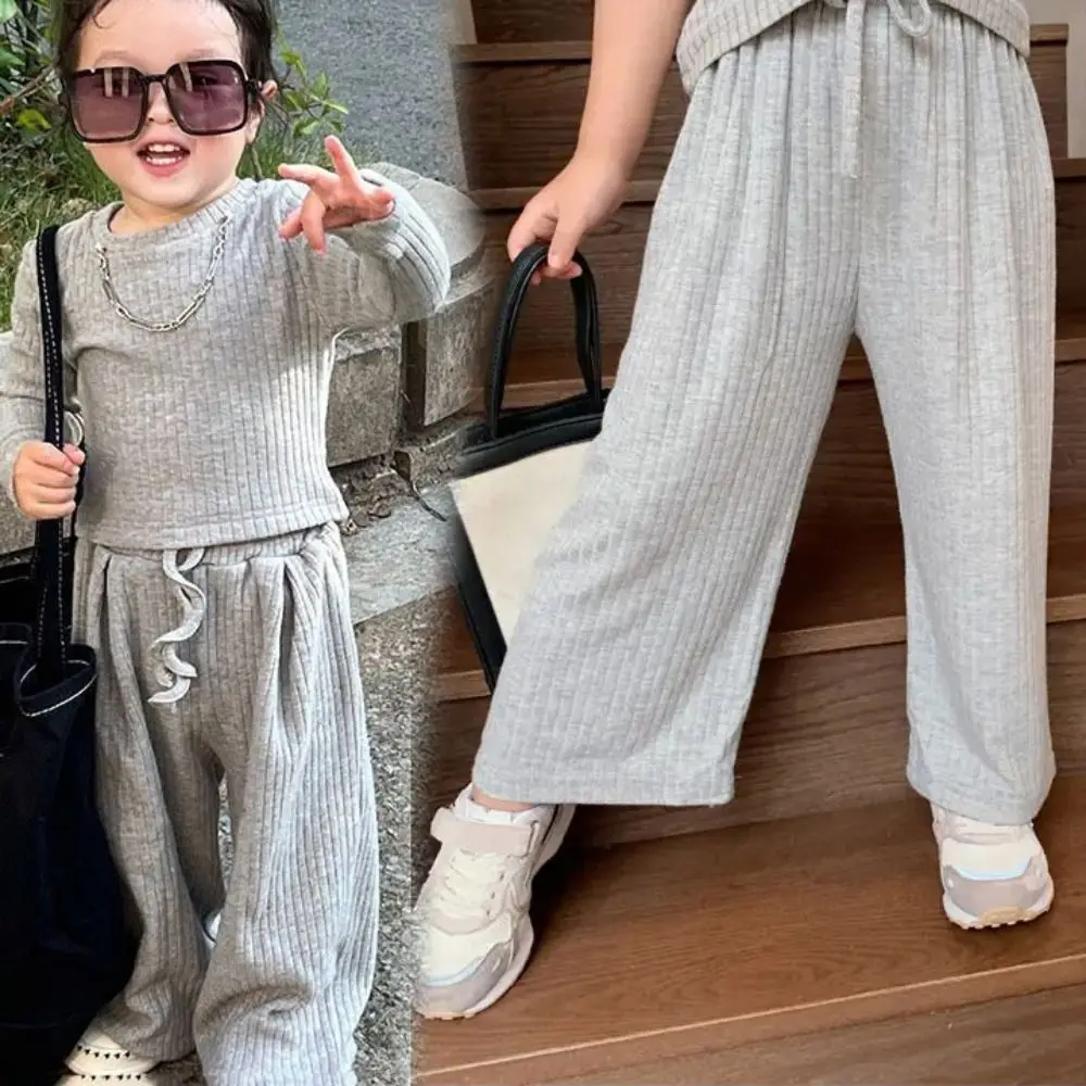 Soft Loose Girl Straight Leg Pants High Waist Elastic Teens Casual Pants Drawstring Trousers Children Wide Leg Pants Teen