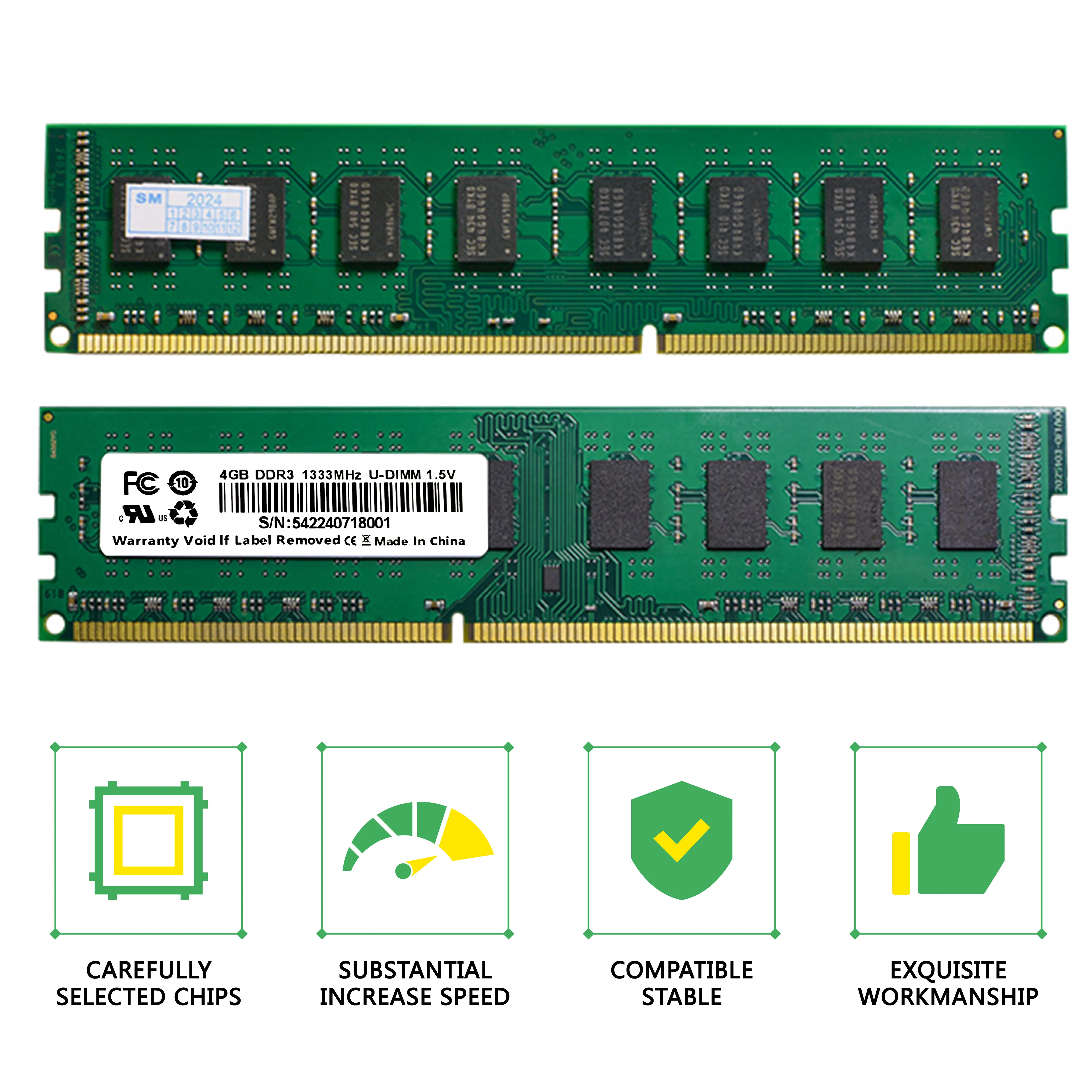 Ymeiton DDR3 2PCS Desktop computer Universal Memory Card 1600MHz 4GB 8GB U-Dimm 240pin Stick RAM