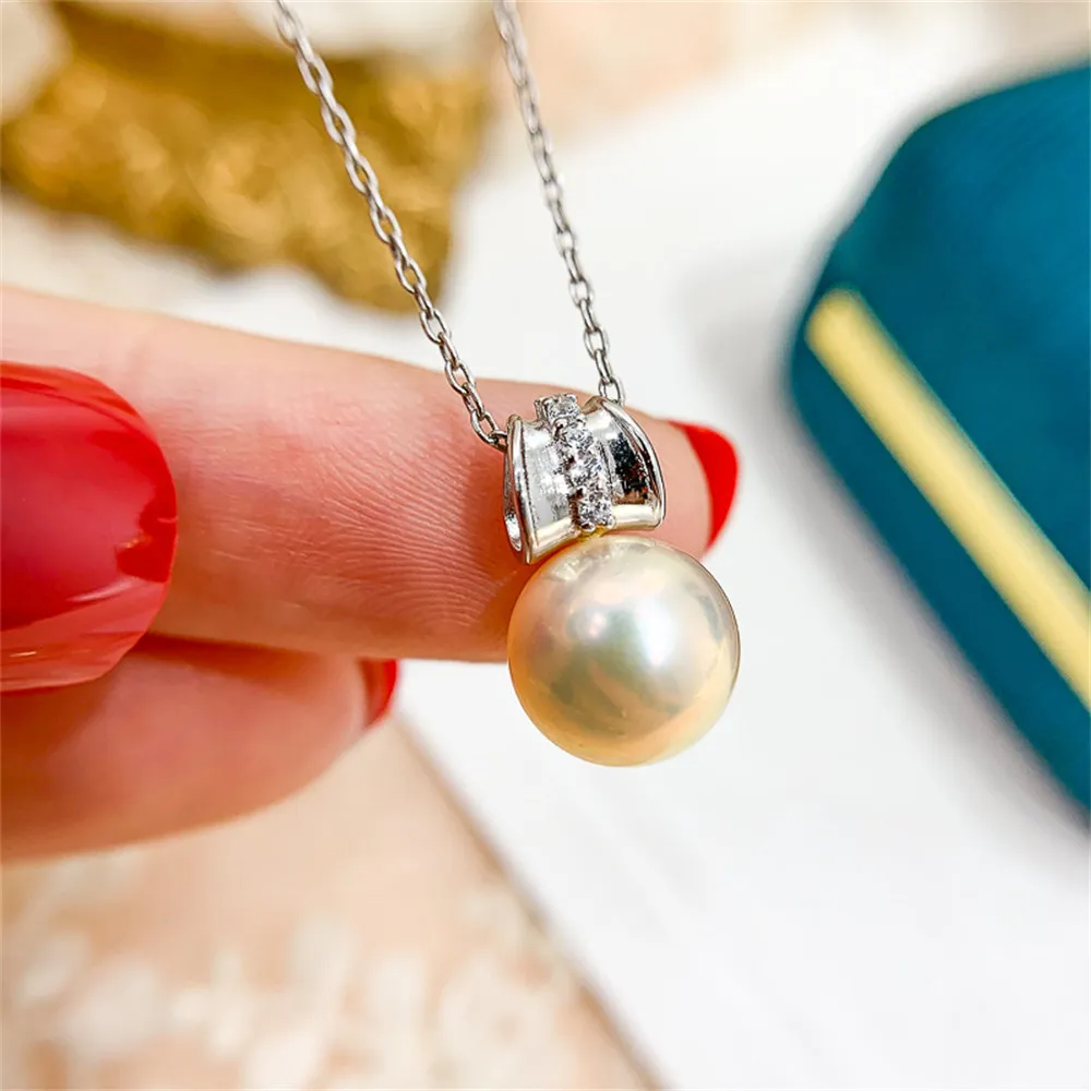 

DIY Pearl Accessories S925 Sterling Silver Pendant Empty Holder Fashion Jade Necklace Pendant with 8-10mm Round Beads