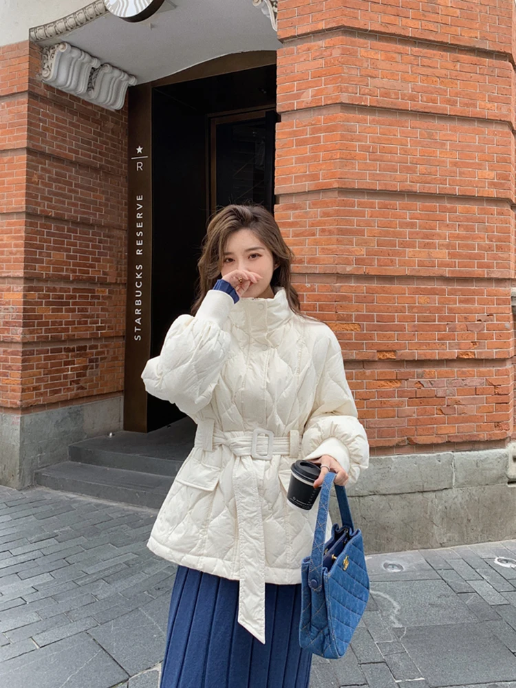 Casual Cotton Down Jacket Women Winter Parkas Loose Solid Women Coat Streetwear Adjustable Waist Jacket Female Chic Outerwear