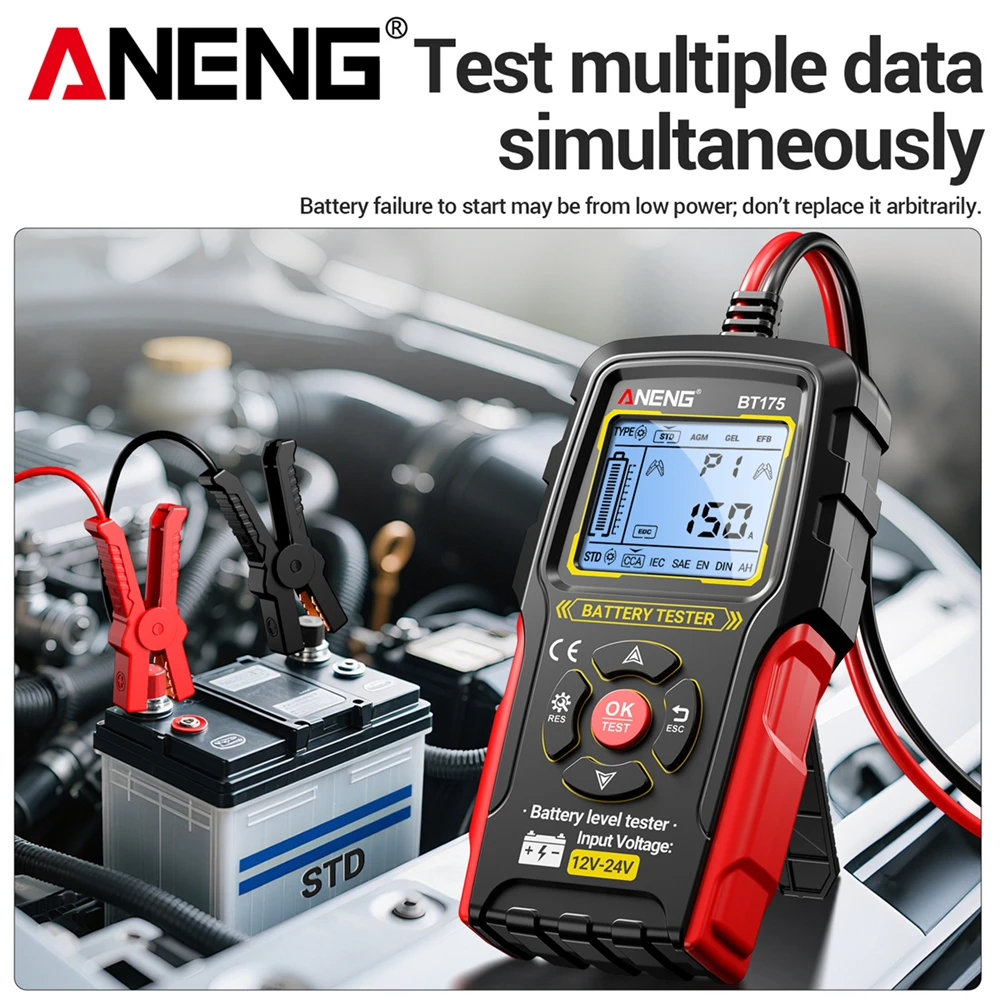 ANENG BT175 다기능 자동차 배터리 테스터 8V-36V CCA 50-1999 내부 저항 전압 수명 테스터