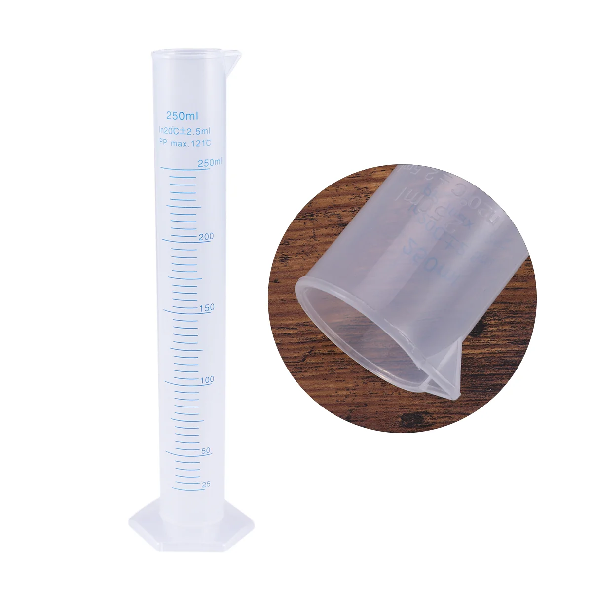 

250ml Transparent Measuring Cylinder Plastic Graduated Cylinder Hexagonal Base (As Shown)