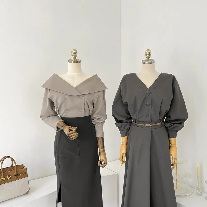 Korean Fashion V-neck Midi Dresses for Women with Belt Long Sleeve A-line Office Lady Autumn New Elegant Solid Female Clothing