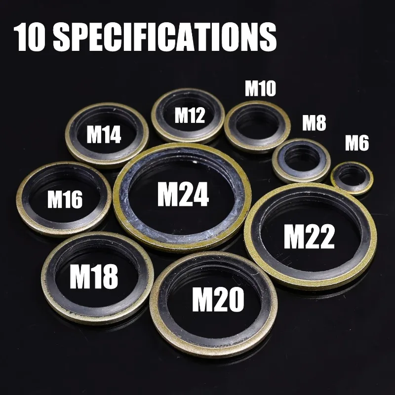 Car Oil Pan Drain Gasket Kit Auto Oil Drain Screw Combined Sealing Washer M6-M24 Bonded Seal Gasket Replaceable Washer Seal Set