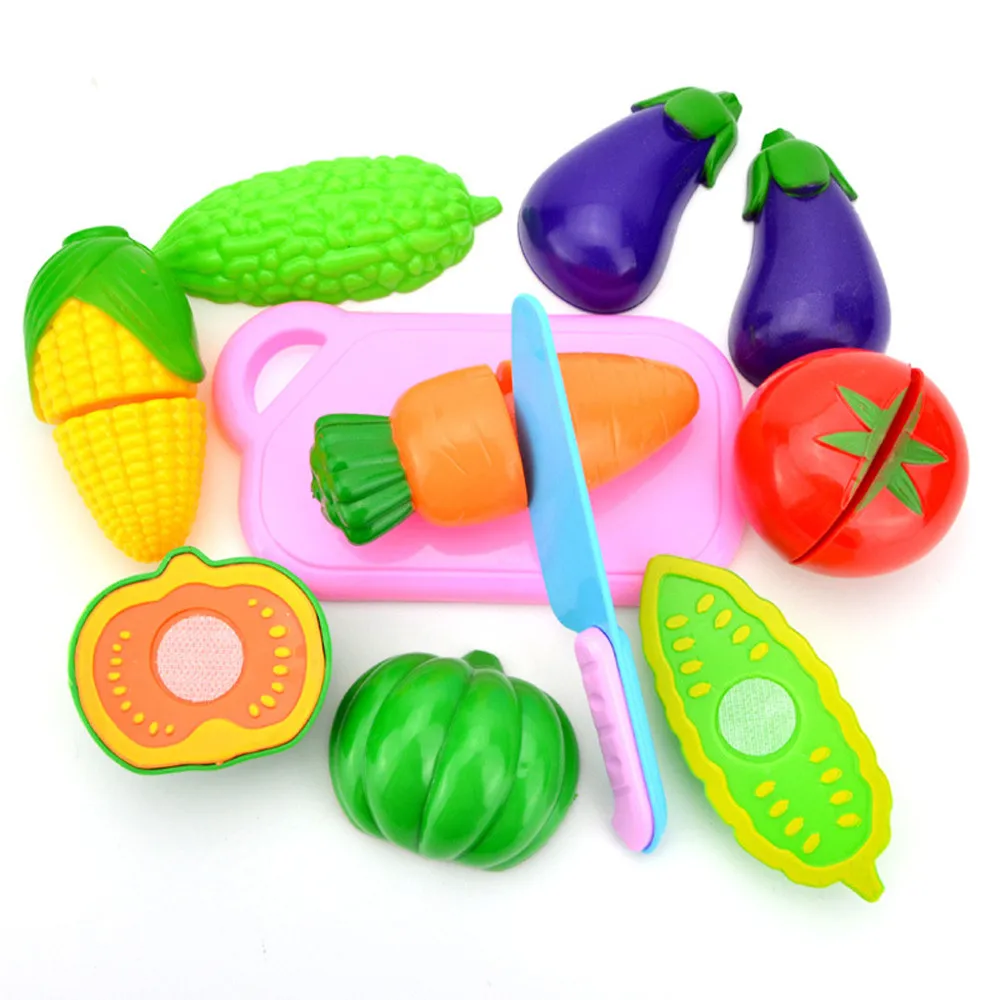 12-23pcs Kitchen Fun Cutting Fruits and Vegetables Food Play House Set with Bucket Puzzle Education Toys For Boys Girls Gifts
