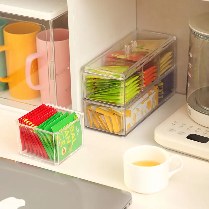 Tea Coffee Sugar Storage Box Drawer Type Sorting Box Acrylic Sealed Jar with Lid