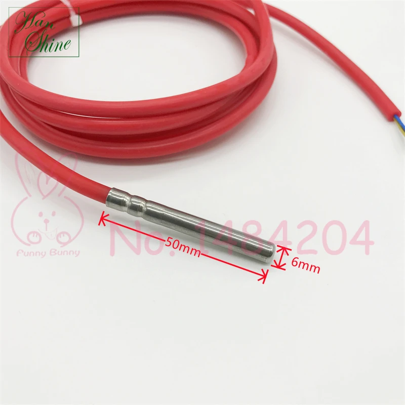 DS18B20 Waterproof Digital Temperature sensor 6mm * 50mm Stainless Steel Probe 18b20 1m 2m 3m 5m Silicone Cable