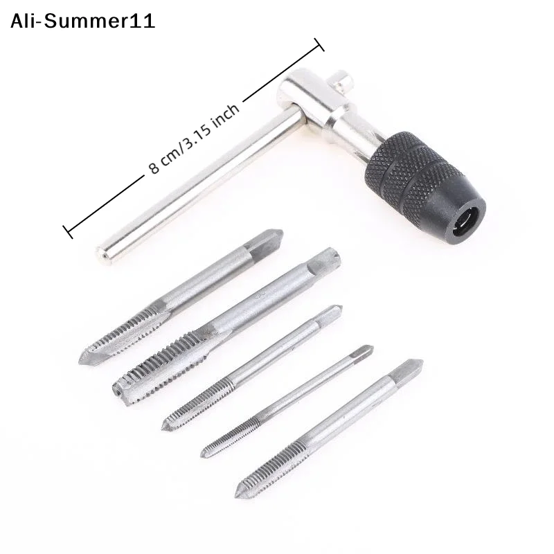 【Wq0】【Hlr】【Amn】【A1n】3-6mm T형 탭 렌치 5개 핸드 탭 M3-M8 태핑 스크루드라이버 렌치 나사산 태핑 수공구 세트