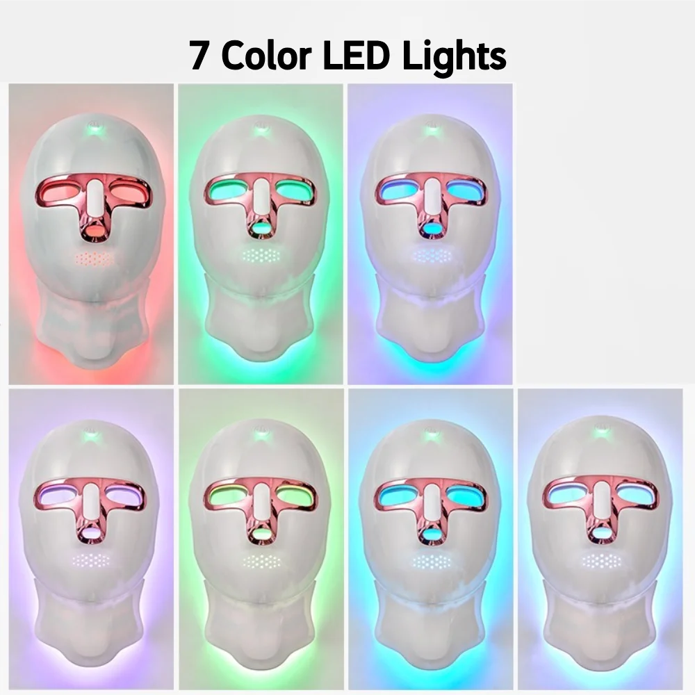 LED Facial Mask Face and Neck 7-1 Colors Light Therapy Skin Beauty Red Light Facial Mask Wireless Rechargeable at Home Use face mask led facial mask facial neck mask