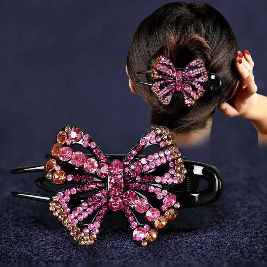 Rhinestone Hairpin Flower Leaf Butterfly Duckbill Hair Claws Retro Hair Clips Accessories For Women Shinning Ponytail Headwear