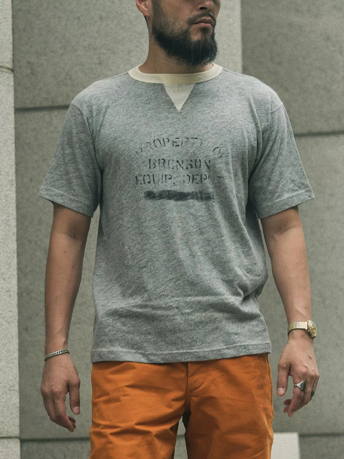 Bronson V vložit slub potu tričko vintage styl muži tuž tisk short-sleeve tričko