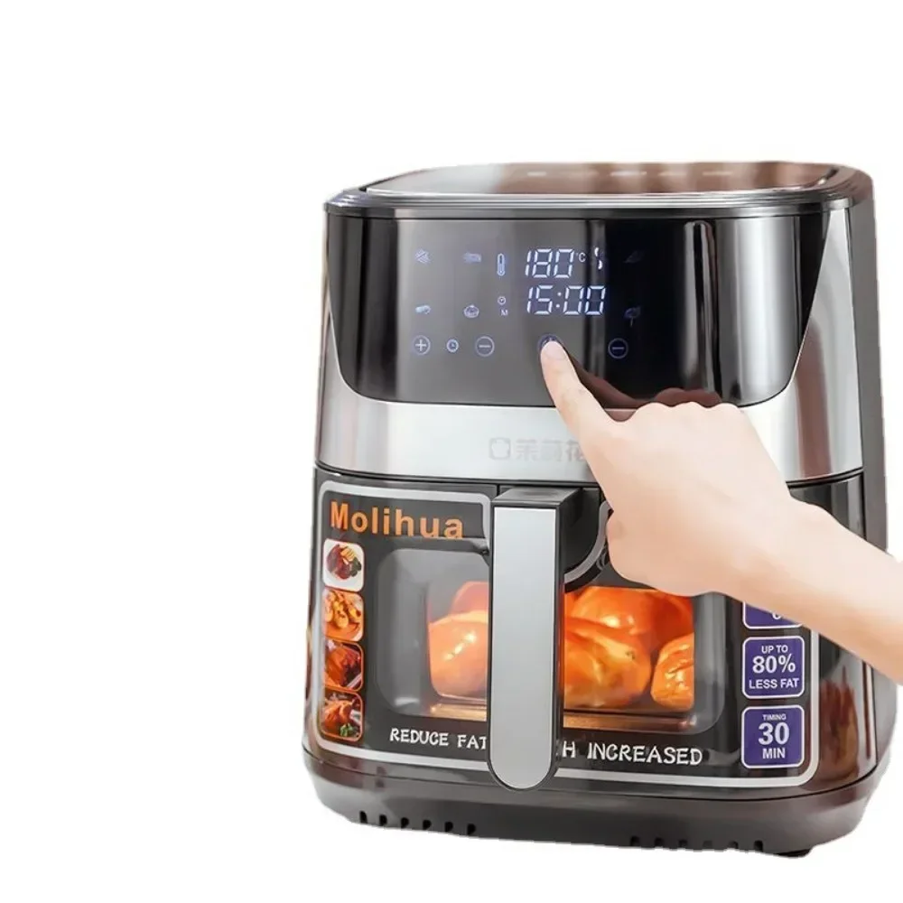 10.5L large capacity air fryer with visible window, stainless steel shell, intelligent touch version, household oil fryer 220V 4