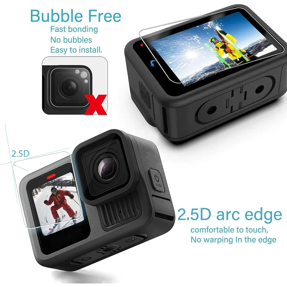 Hero 13 Screen Protector Ultra Clear Tempered Glass Silicone Lens Protective Cover for GoPro Hero 13 Black Action Camera