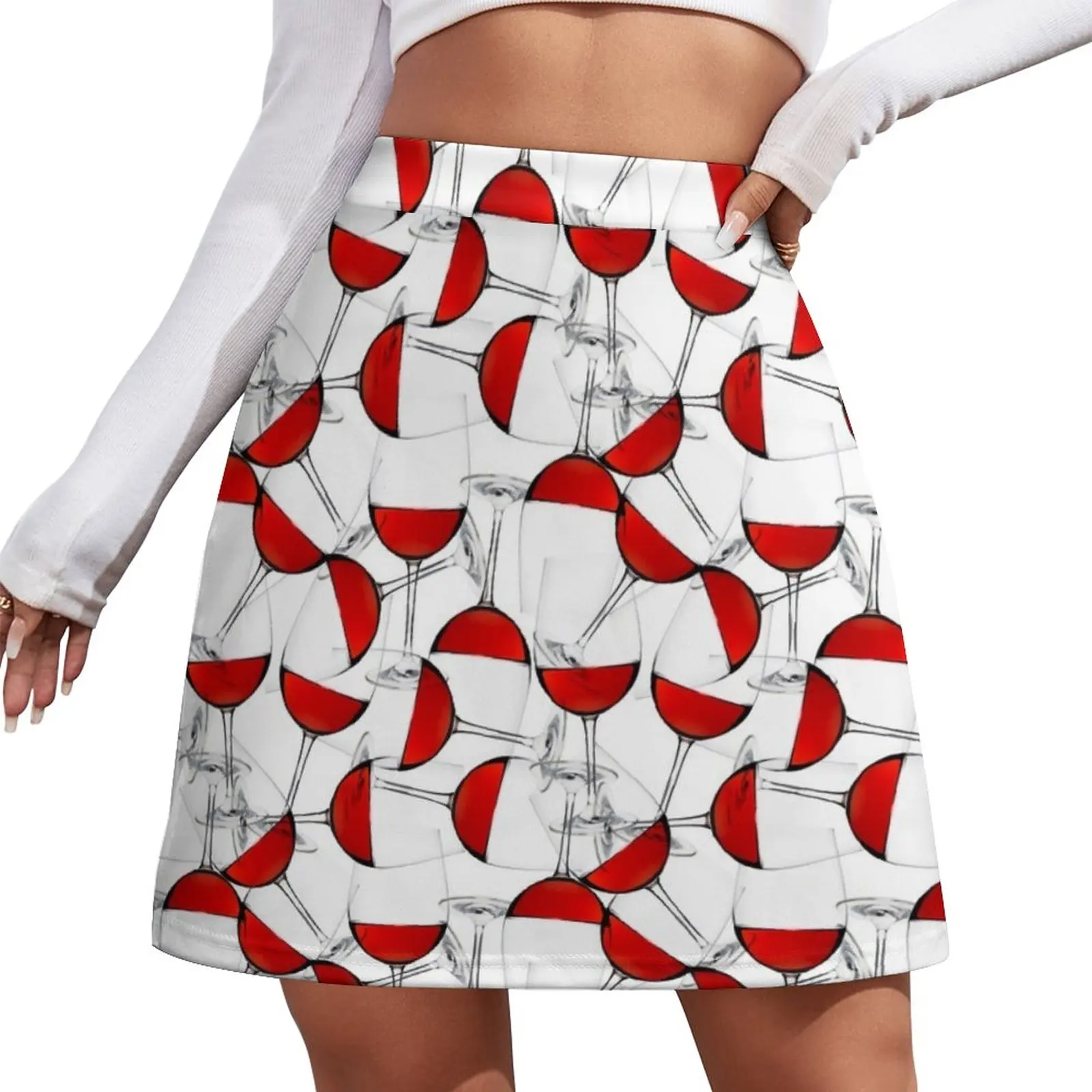 Wine Glasses Tossed Print Mini Skirt fashion new in dresses mini dresses hat gradient wine mini dress in red size l m s xl