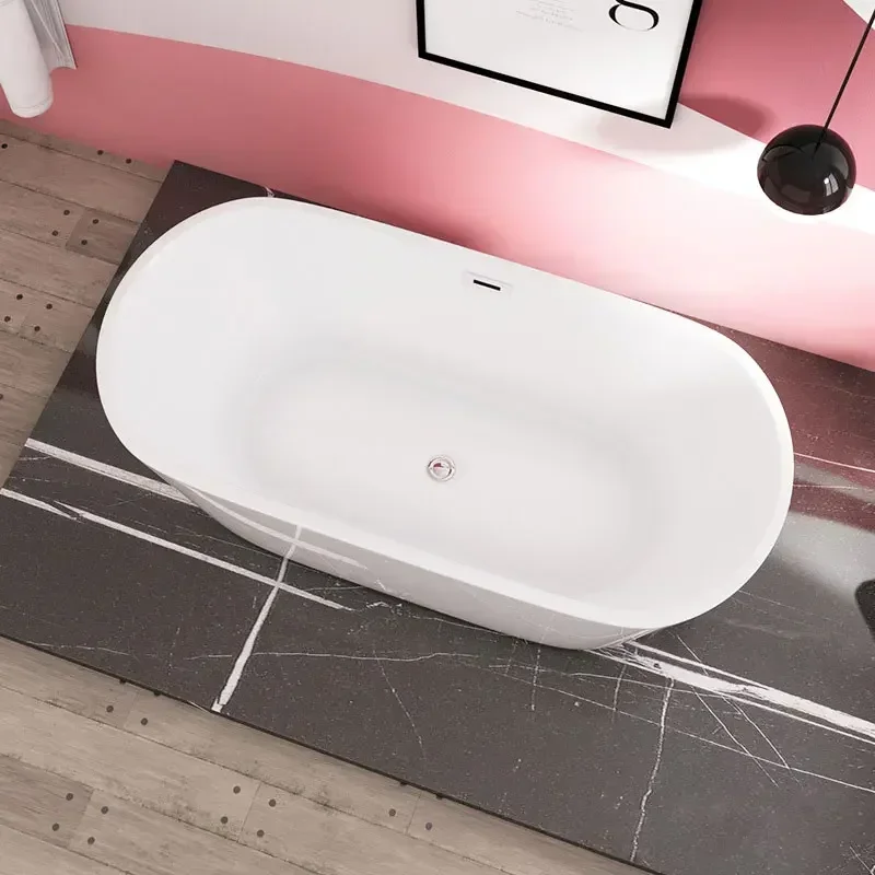 Round Bathtub, Acrylic Freestanding Bathtub, Contemporary Soaking White Tub, with Drain for Easy Clean 2