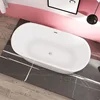 Round Bathtub, Acrylic Freestanding Bathtub, Contemporary Soaking White Tub, with Drain for Easy Clean 2