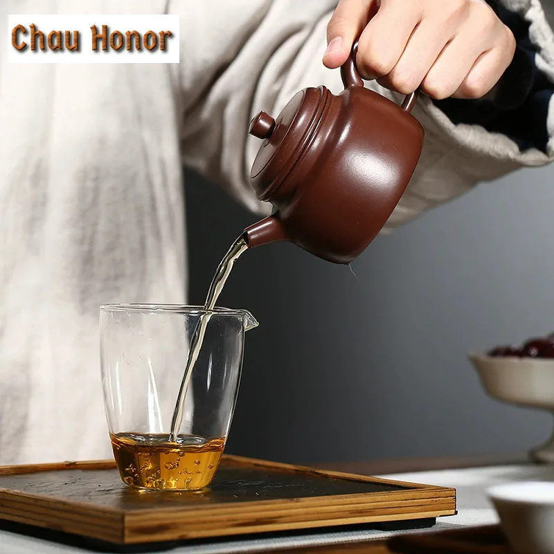 220ml Luxury Yixing Purple Clay Teapots Handmade Dezhong Pot Raw Ore Purple Zhu Mud Kettle Chinese Zisha Tea Set Tea Ornaments