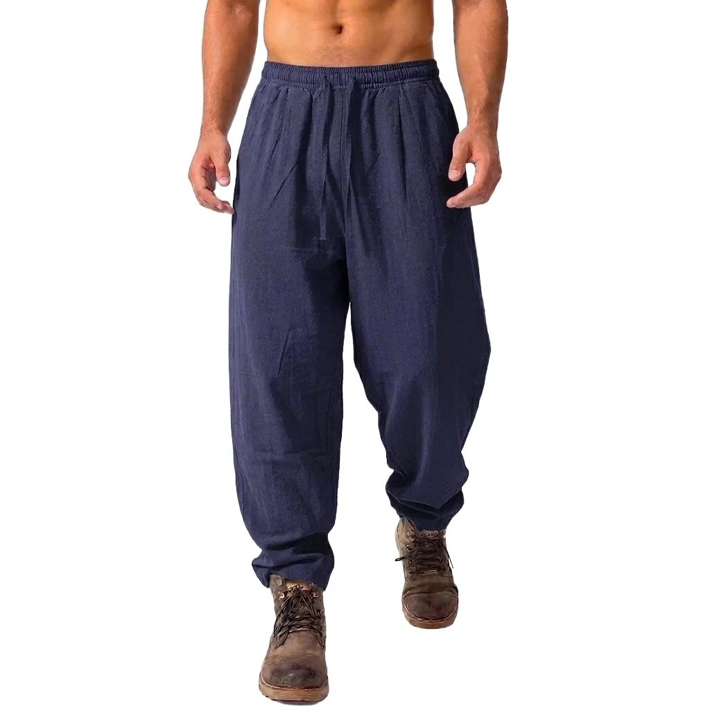 Mens Harem Pants Loose Cotton Casual Trousers Breathable Lightweight Baggy Bottoms for Outdoor Hiking Gym Sports Daily Work Wear - 3