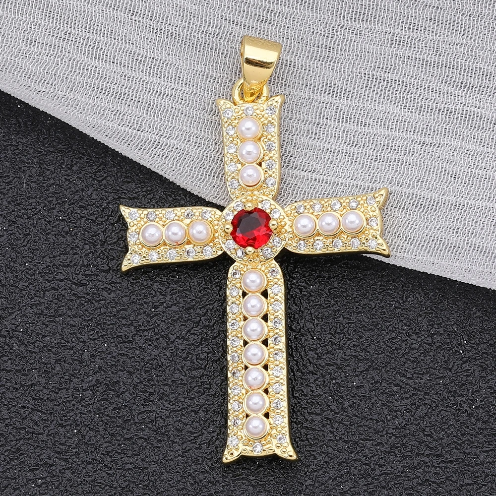 Juya 18K vergoldeter AAA-Zirkonia-Talisman-Medaillen, christlicher Kreuz-Anhänger für Handarbeiten, Charms, religiöse Schmuckherstellung – Detail 15