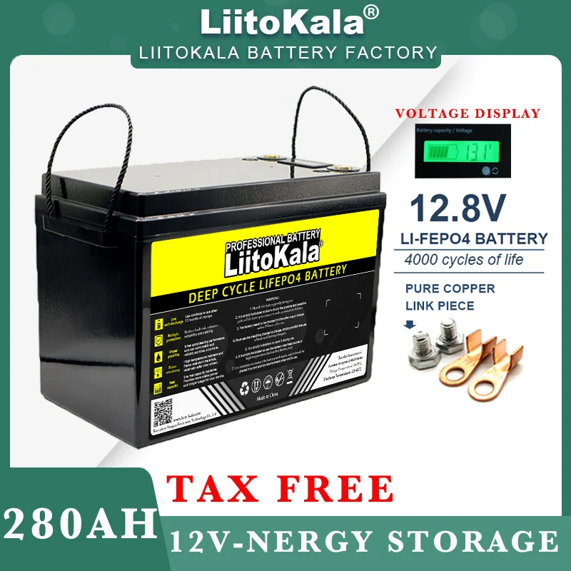 LiitoKala 12v/12.8V 310ah 280ah 120AH 4s LiFePO4 batteria litio ferro fosfato batterie cicli Touring car Solar Wind Tax Free