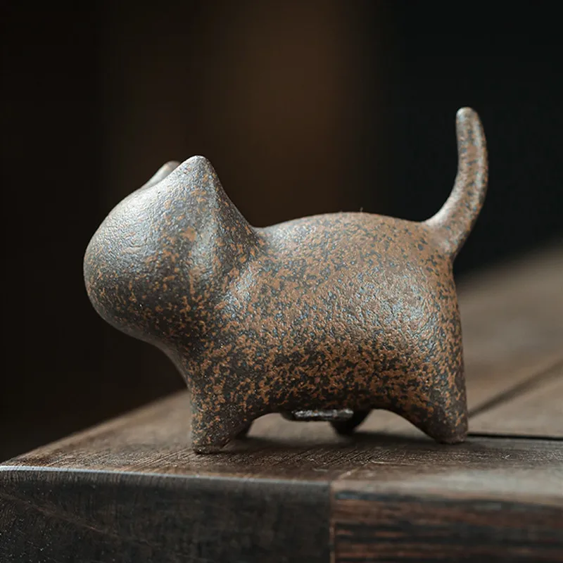 2pcs Coarse Pottery Tea Pet Decoration Home Can Keep Ceramic Kitten Ornaments Tea Tray Decor Chinese Tea Ceremony Accessories